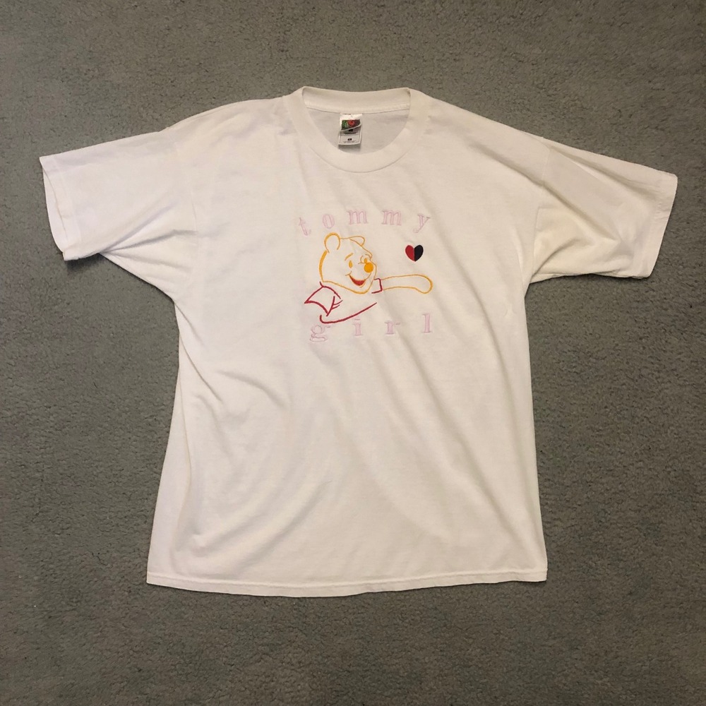 Vtg Tommy Girl Winnie the Pooh White Graphic Tee XL Streetwear 90s Bootleg Style